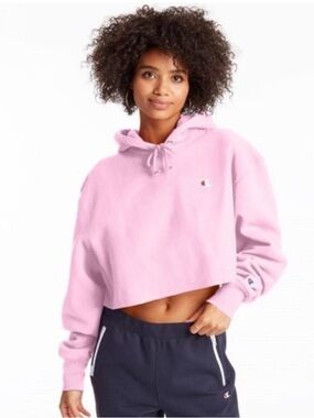 Y2k Champion Womens Reverse Weave Cropped Hoodie Sweatshirt Purple L Athleisure